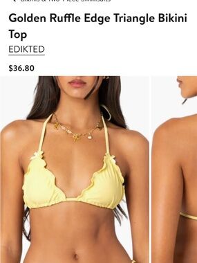 Edikted Pale Yellow Ruffle Triangle Bikini Top